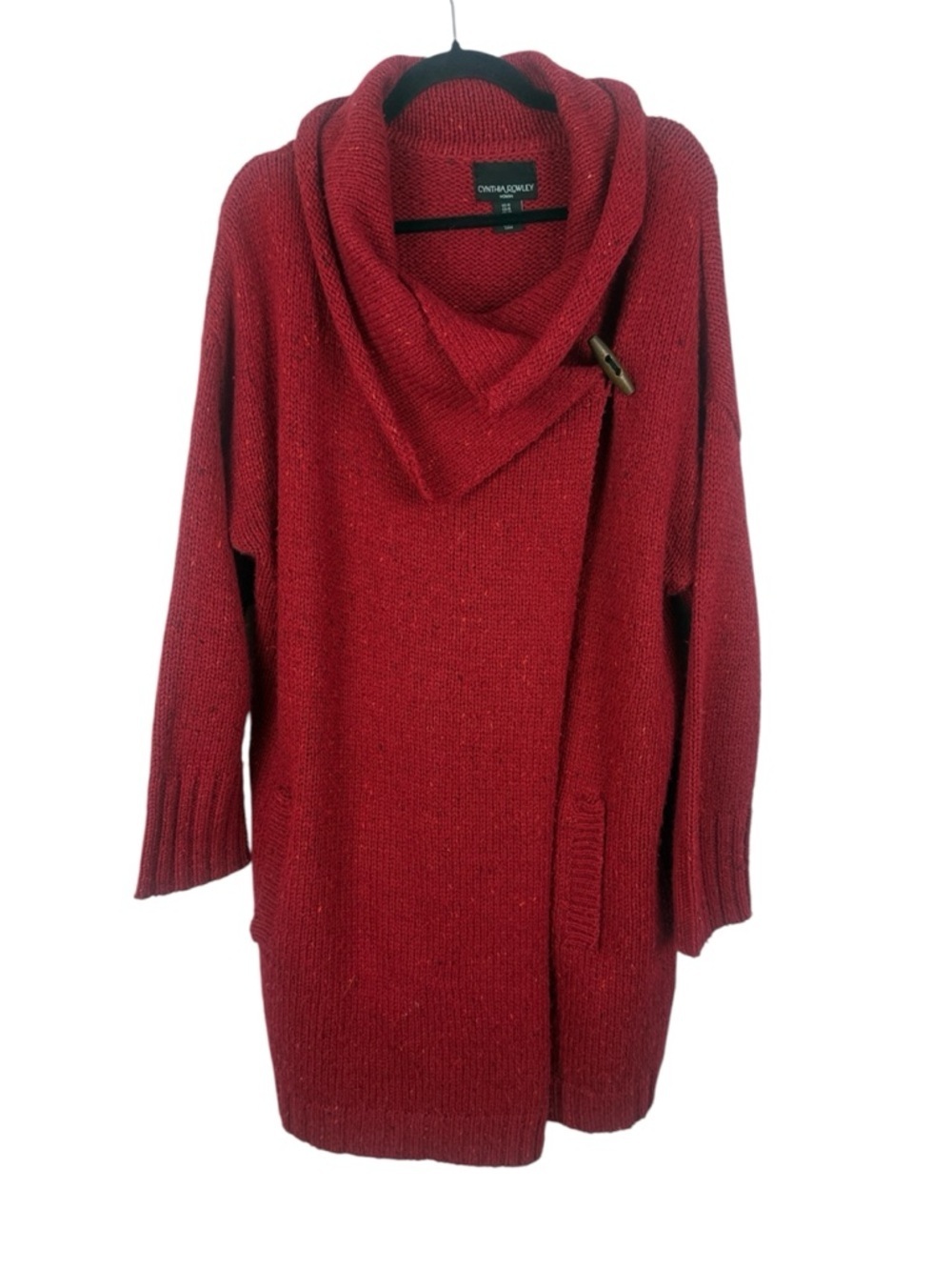 Cynthia Rowley Wool Blend Woman Red Wool Blend Cowl Neck Toggle 1X Cardigan
